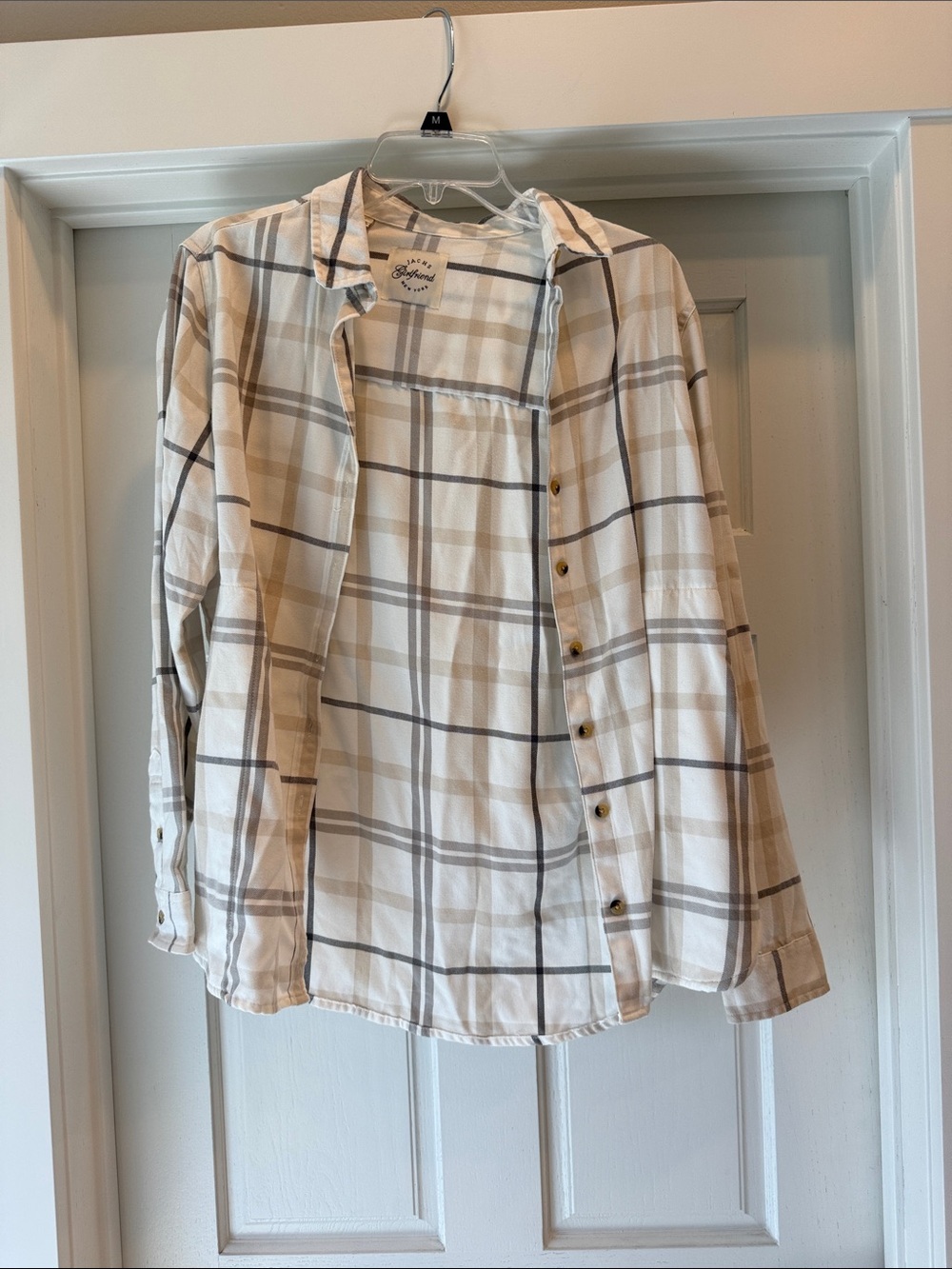 Jachs Girlfriend Cream Plaid Button-Up Shirt with Gray Stripes
